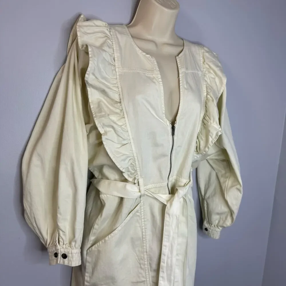 Free People Imogene Mini Dress Ecru White Cotton Ruffle Zipper Cream Sz S New